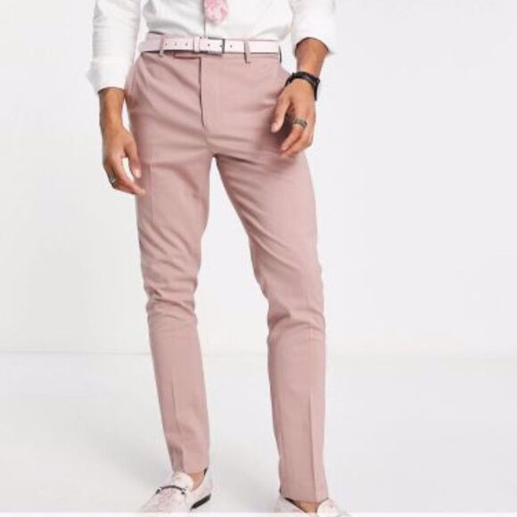 Asos Men's Dusky Mauve Wedding‎ Skinny Smart Pants Size 32 - Picture 1 of 9